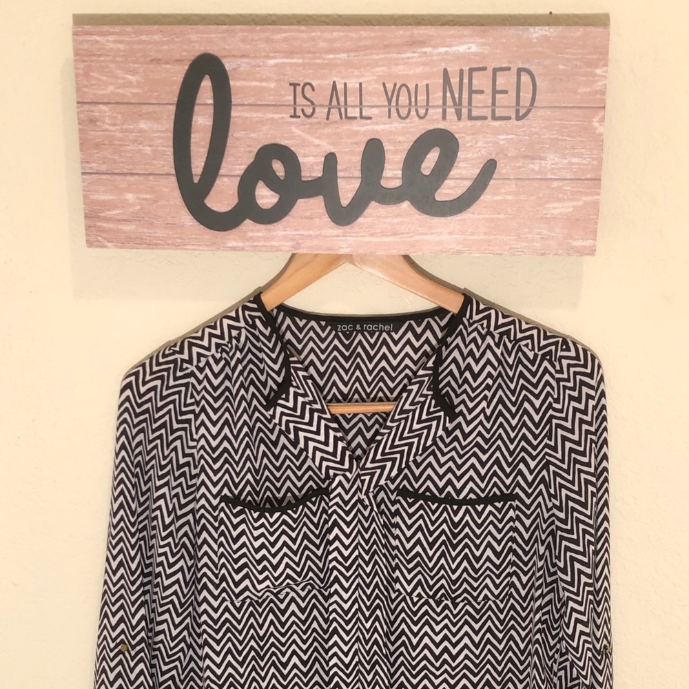 Zac and Rachel blouse. No Flaws chevron patern.
